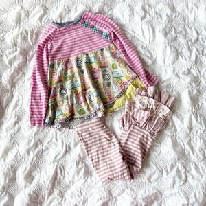 Matilda Jane Make Believe in Disguise Top Clock Stripes Ruffle Pants Girls 8